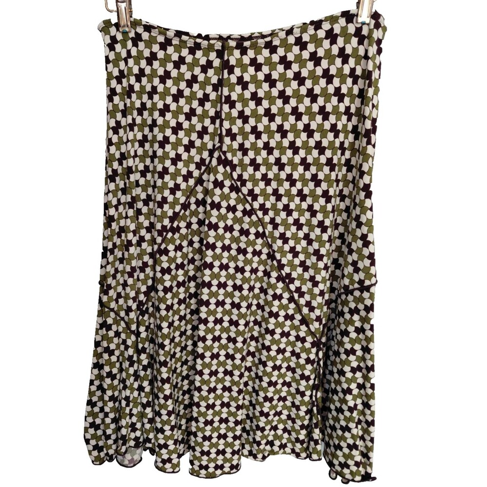 Max Studio Gored Skirt Womens Sz M Olive Black White Full and Flirty